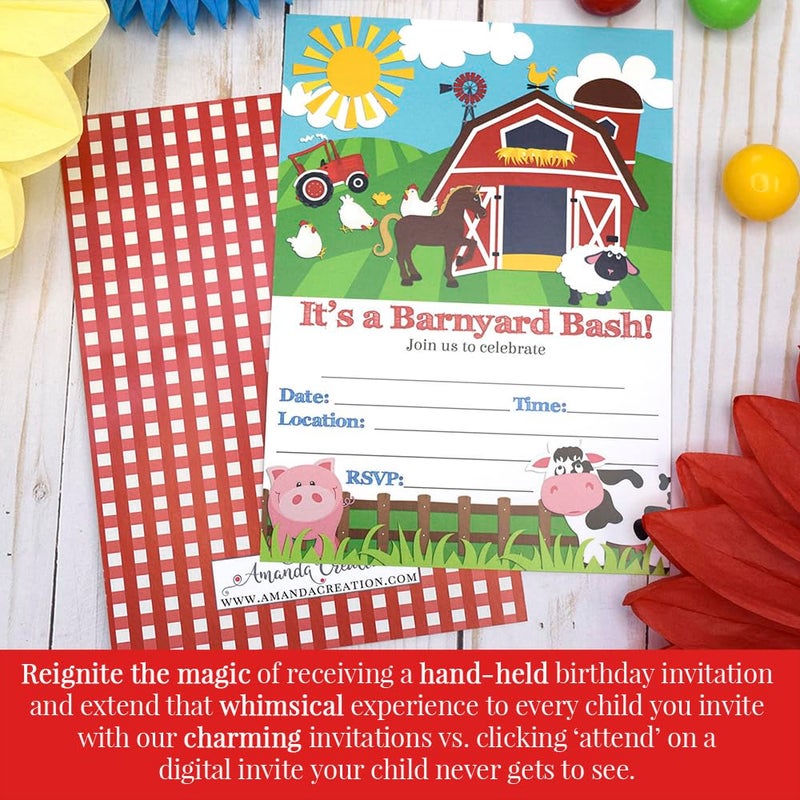 Amanda Creation Barnyard Bash Farm and Barn Themed Birthday Party Invitations, 20 5x7 Fill In Cards with Twenty White Envelopes by AmandaCreation - Image 4
